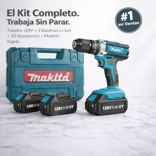 Taladro Percutor Inalámbrico Kit Completo — 2 Baterías 128V + Maletín + 20 Accesorios